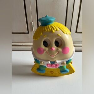 Vintage Humpty Dumpty Baby Nursery 1983 Crib Rail Rocker Action Toy kitschy